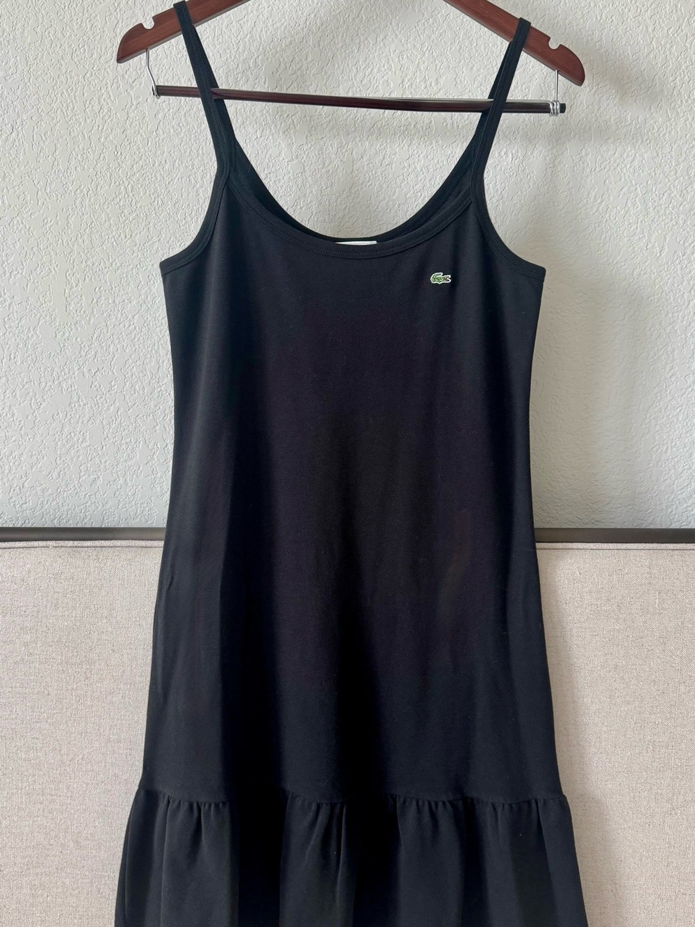 LACOSTE | Womens Black Pique Ruffle Hem Sleeveless Mini Dress